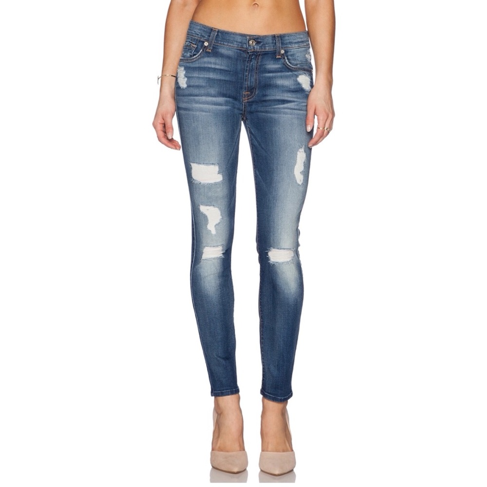 7 for All Mankind The Ankle Skinny Distressed Jeans ~ Medium Wash